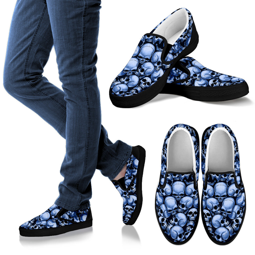 Skull Pile Slip On Shoes - Blue w/Black Trim