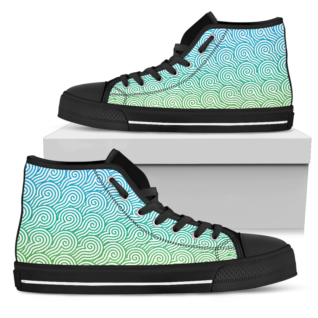 Men's Swirl Fade High Top Shoe - Blue to Green Fade w/Black Trim