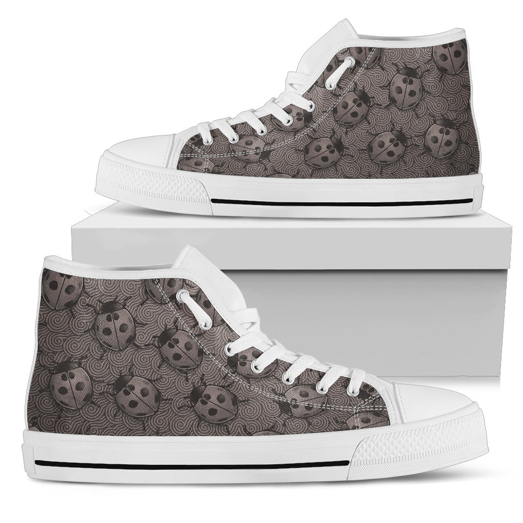 Lady Bug Swirl High Top Shoes - Gray w/White Trim