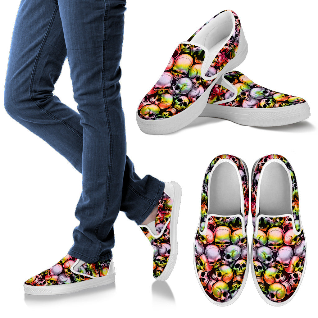 Skull Pile Slip On Shoes - Tie Dye w/White Trim