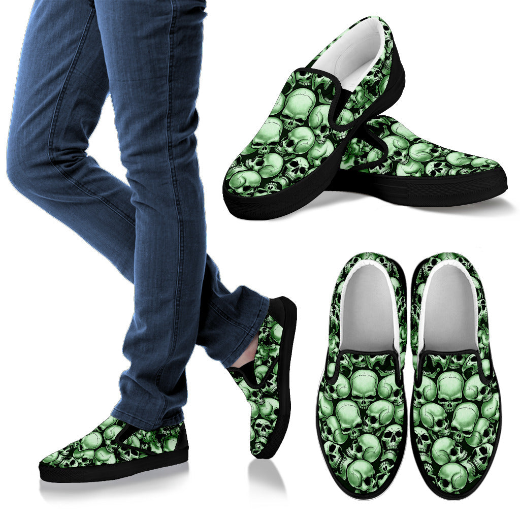 Skull Pile Slip On Shoes - Green w/Black Trim