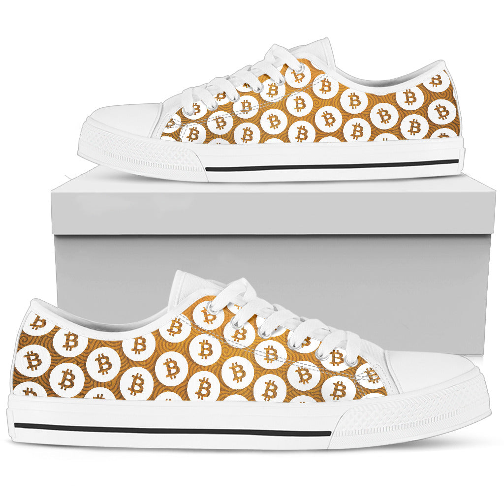 Bitcoin Pattern Low Top Shoes - Orange & White w/White Trim