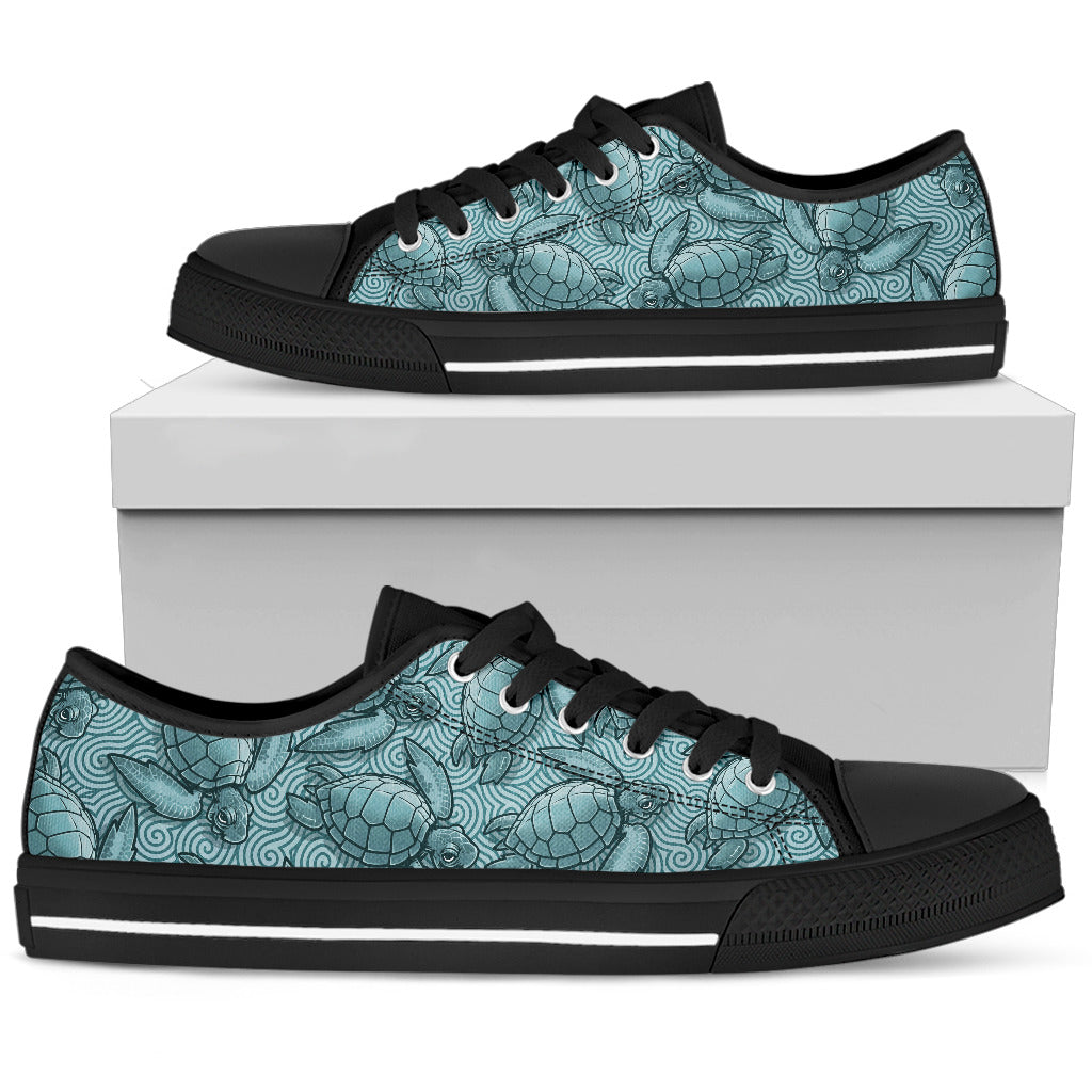 Turtle Swirl Low Top Shoes - Teal w/Black Trim