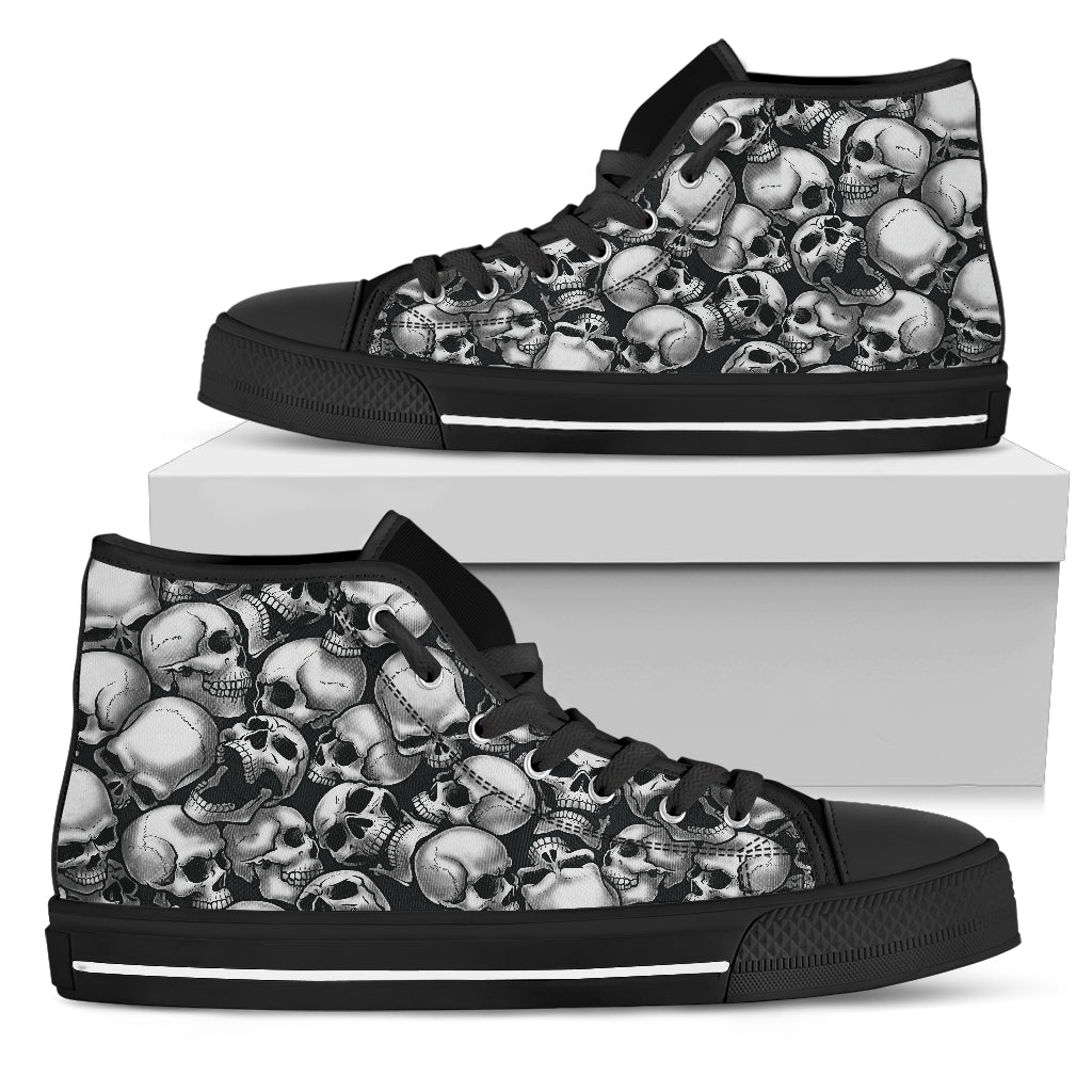 Skull Pile High Top Shoes - Black w/Black Trim