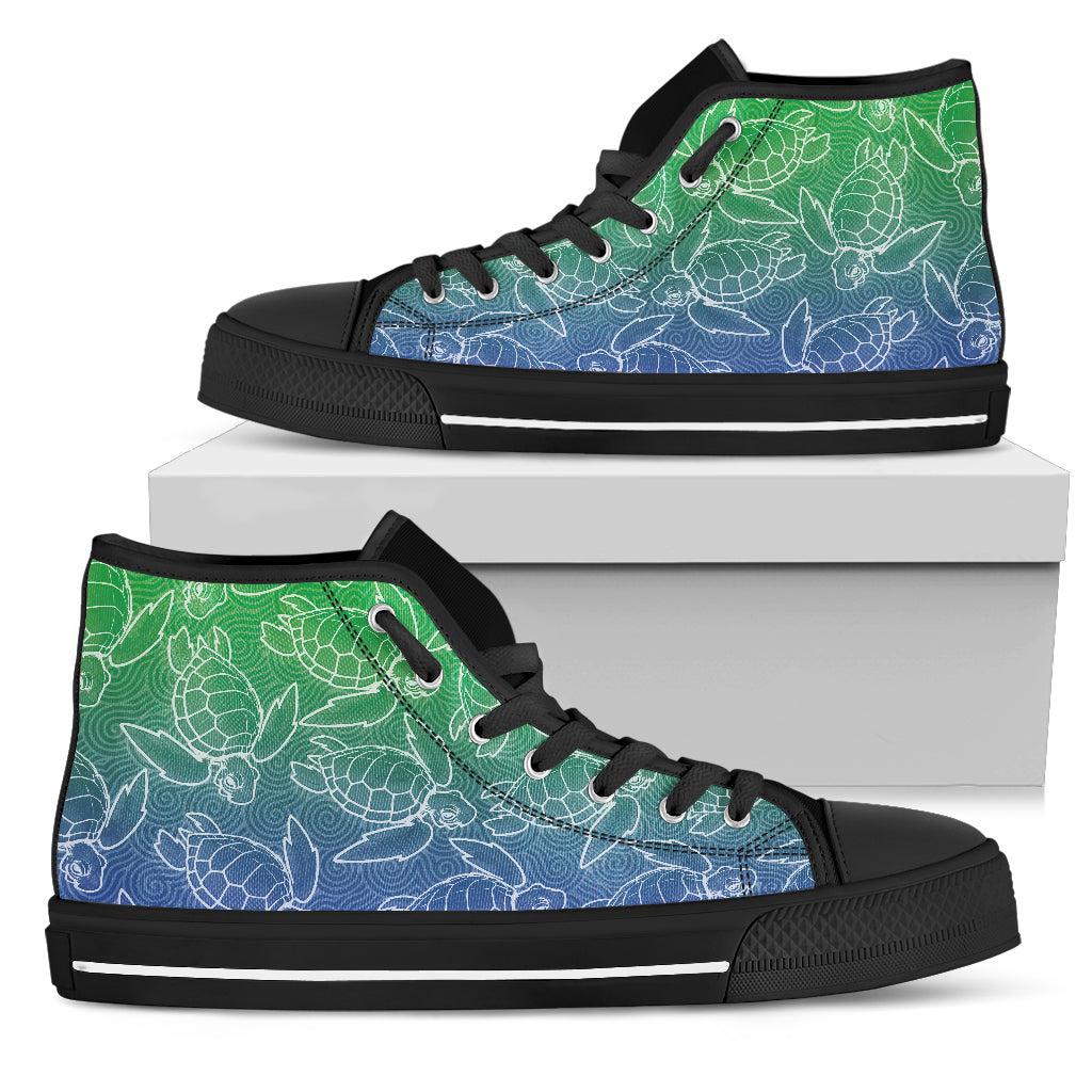 Turtle Swirl High Top Shoes- Blue Green Fade w/Black Trim