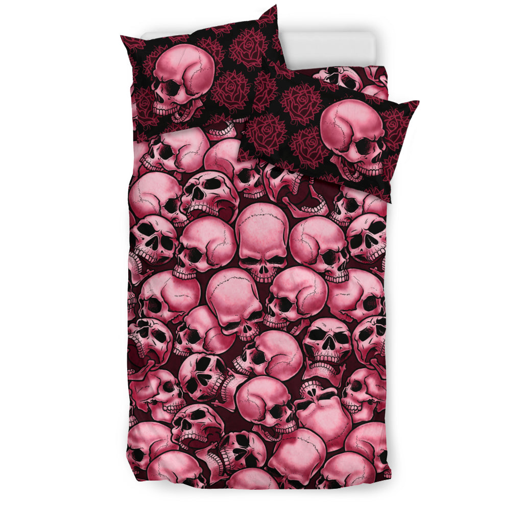 Skull Pile Bedding Set - Red & Black