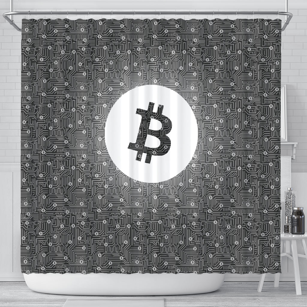 Bitcoin Circuit Board Shower Curtain - Gray