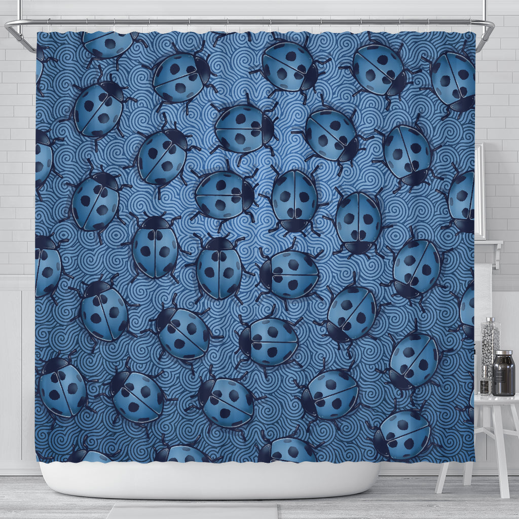 Lady Bug Swirl Shower Curtain - Blue