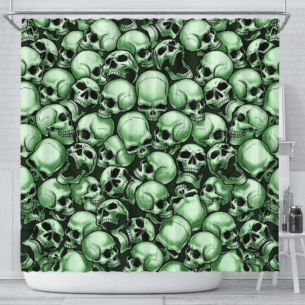 Skull Pile Shower Curtain - Green