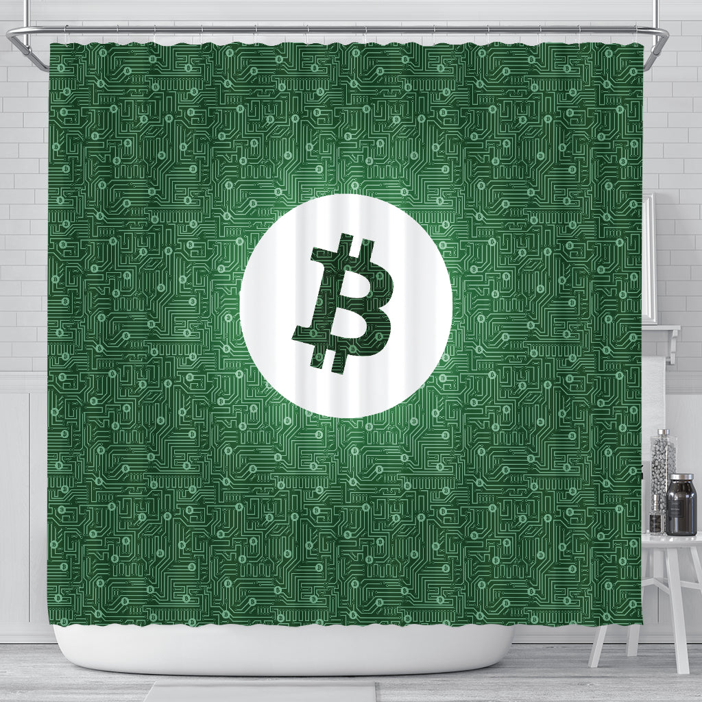 Bitcoin Circuit Board Shower Curtain - Green