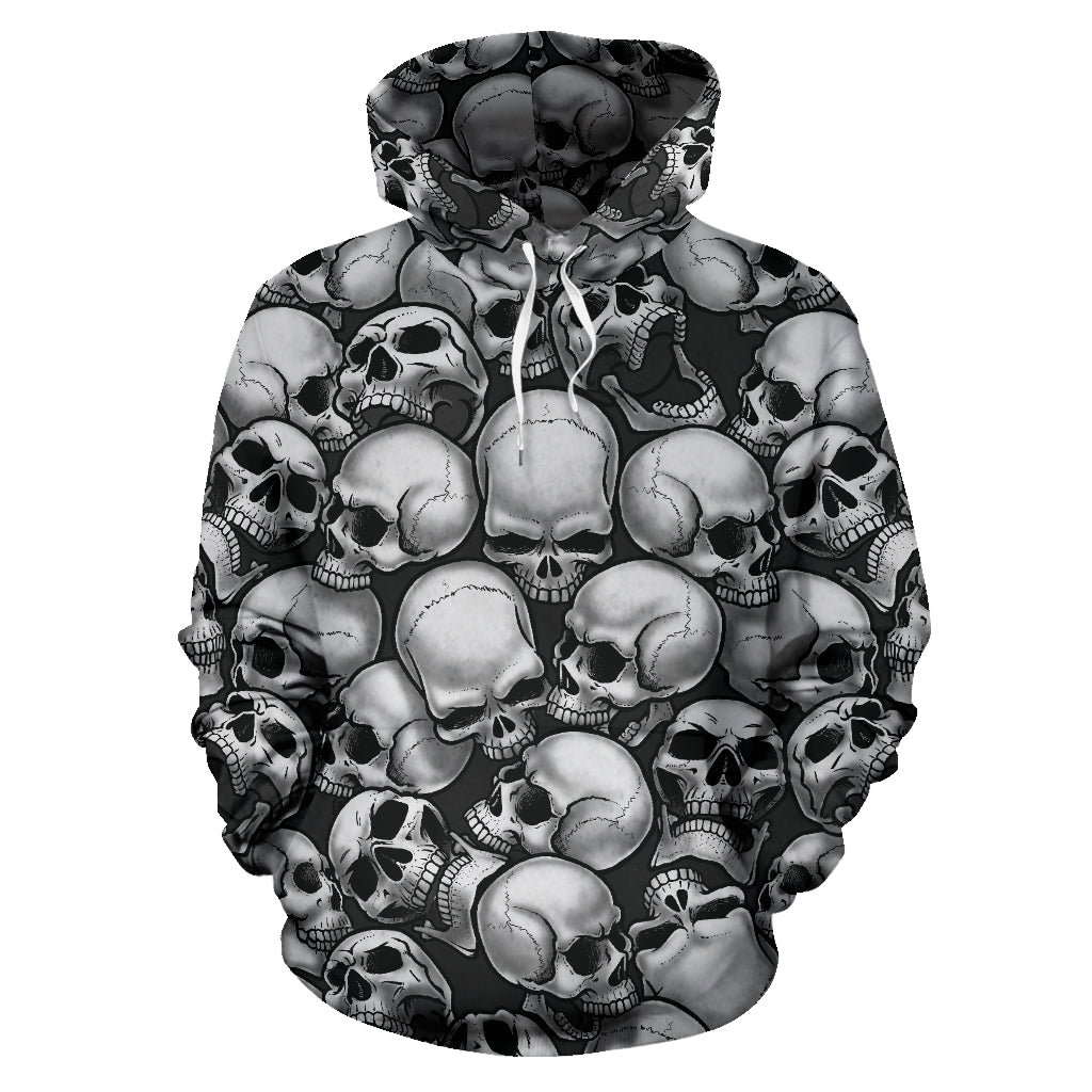 Skull Pile All Over Print Hoodie - Black & White
