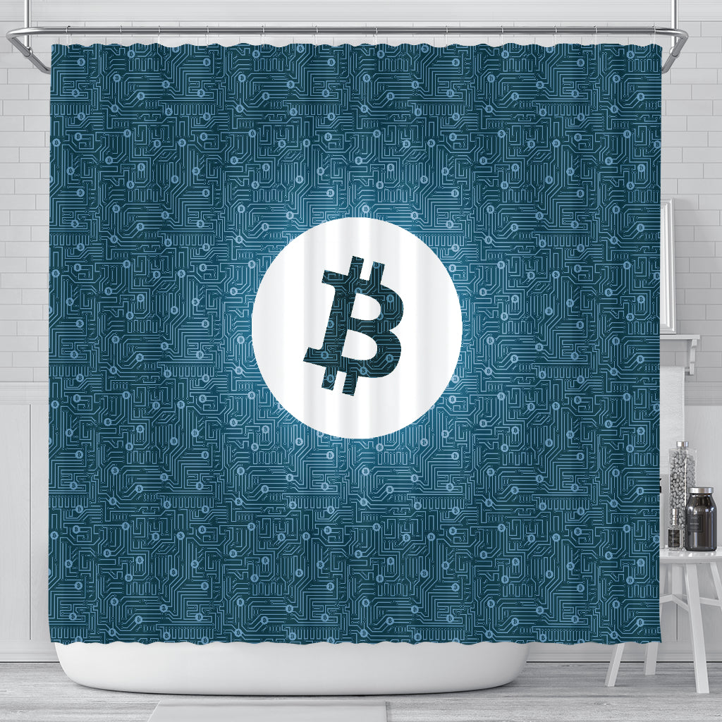 Bitcoin Circuit Board Shower Curtain - Blue