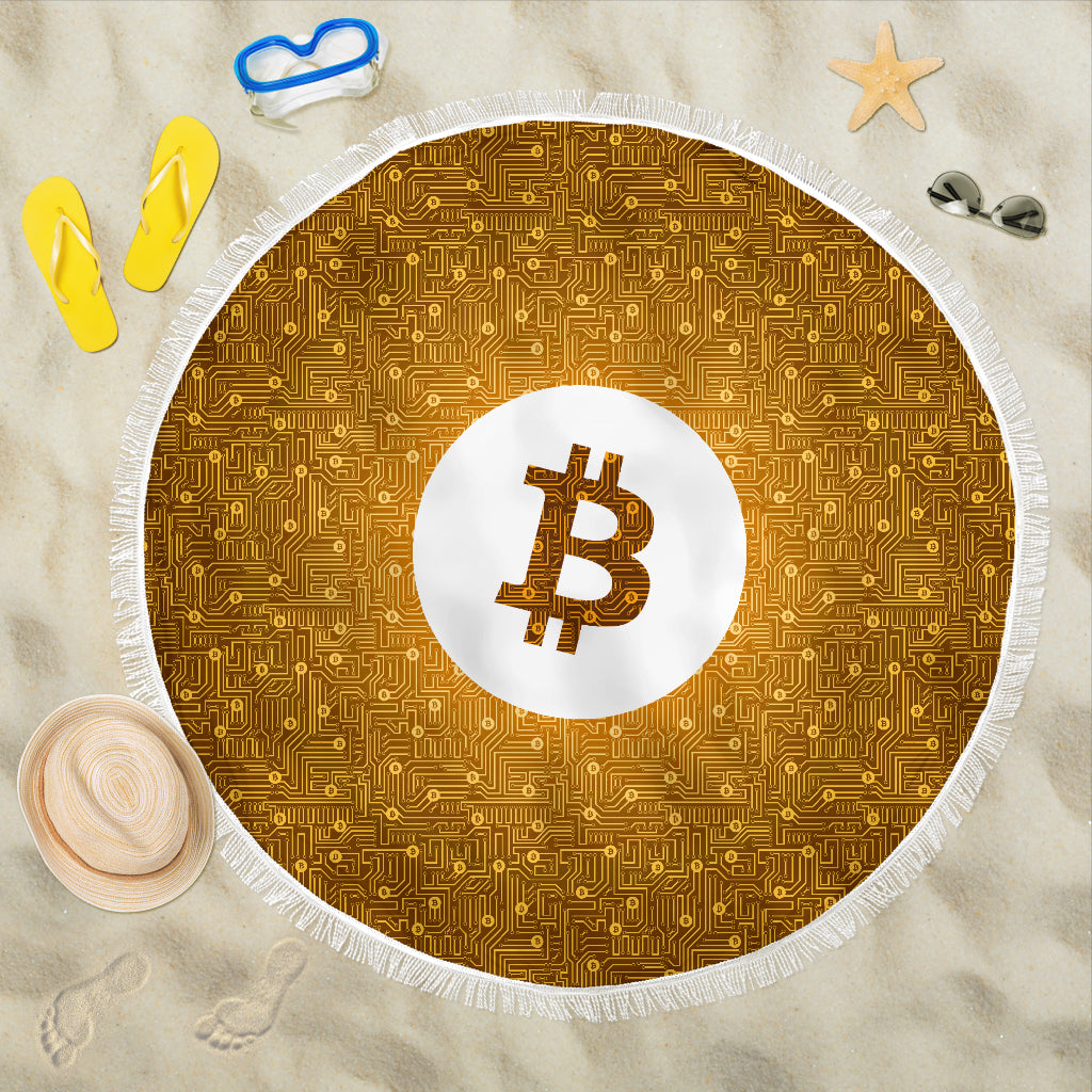 Bitcoin Circuit Board Beach Blanket - Orange