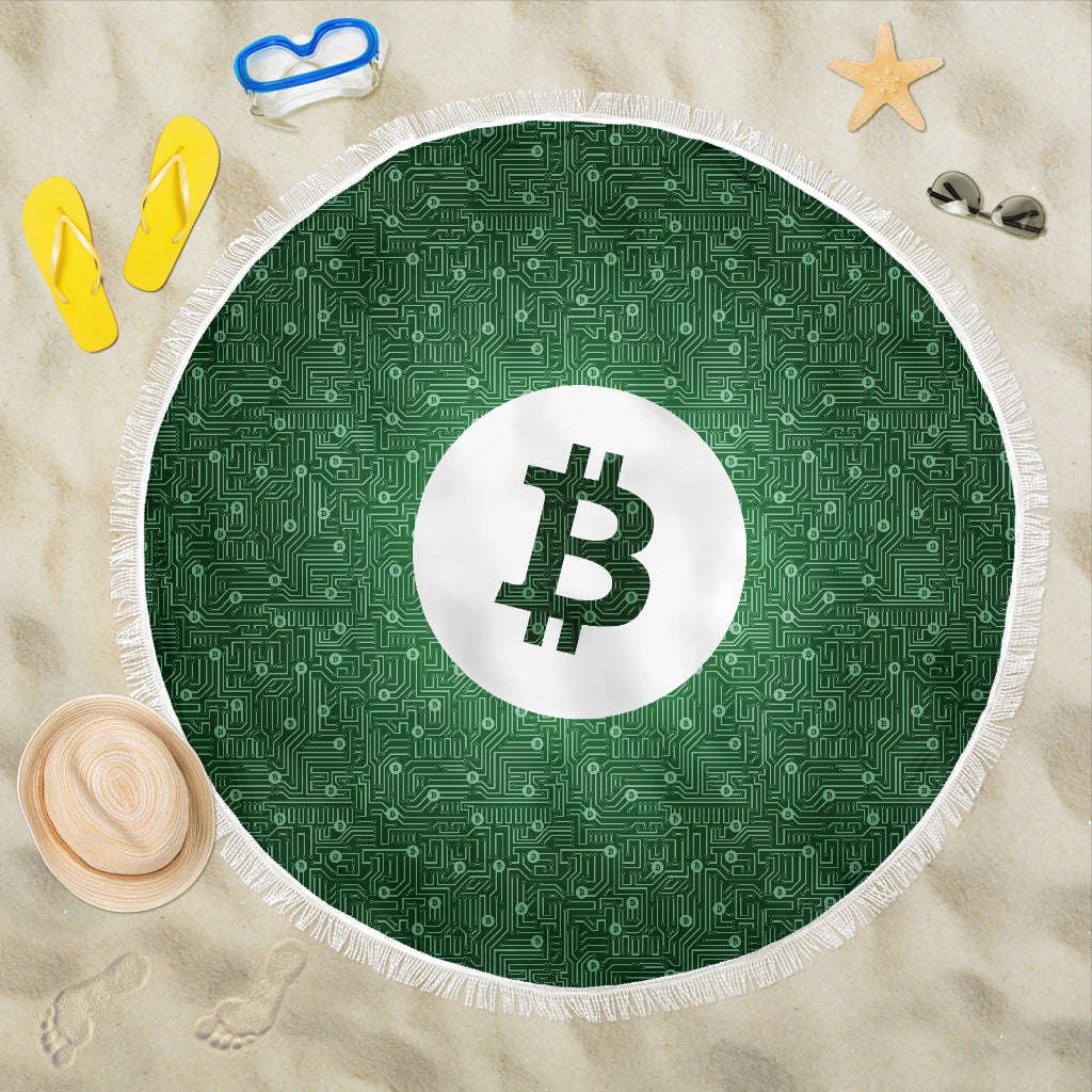 Bitcoin Circuit Board Beach Blanket - Green