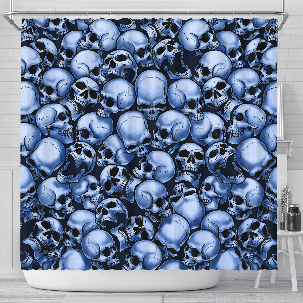 Skull Pile Shower Curtain - Blue