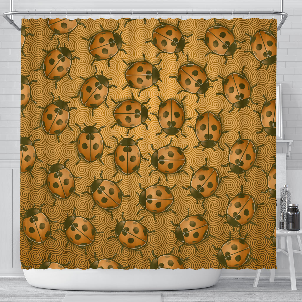 Lady Bug Swirl Shower Curtain - Orange