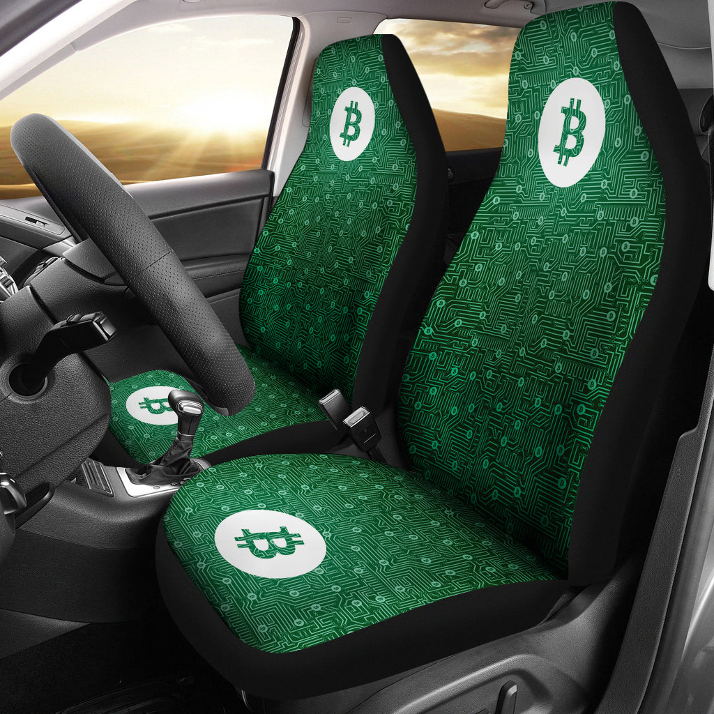 Bitcoin Circuit Board Car Seat Covers - Green