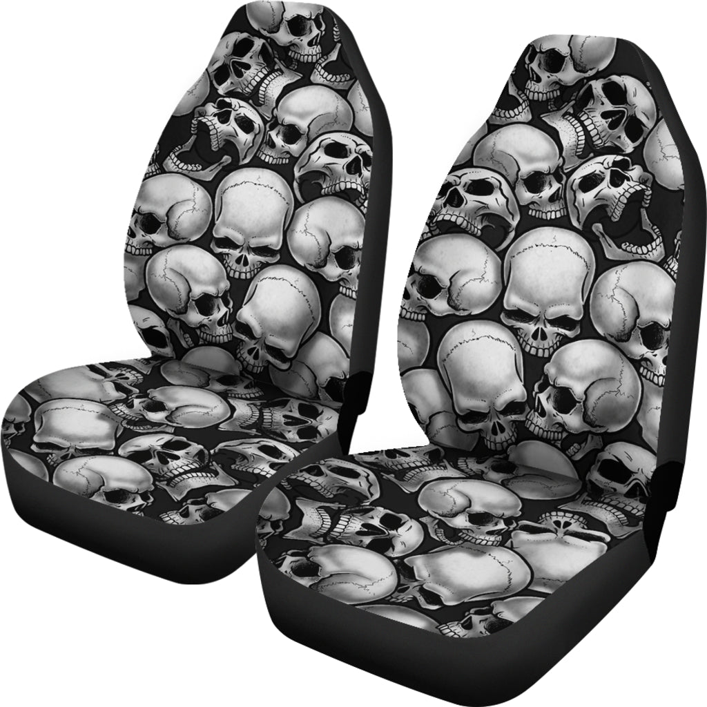 Skull Pile Car Seat Covers - Black & White