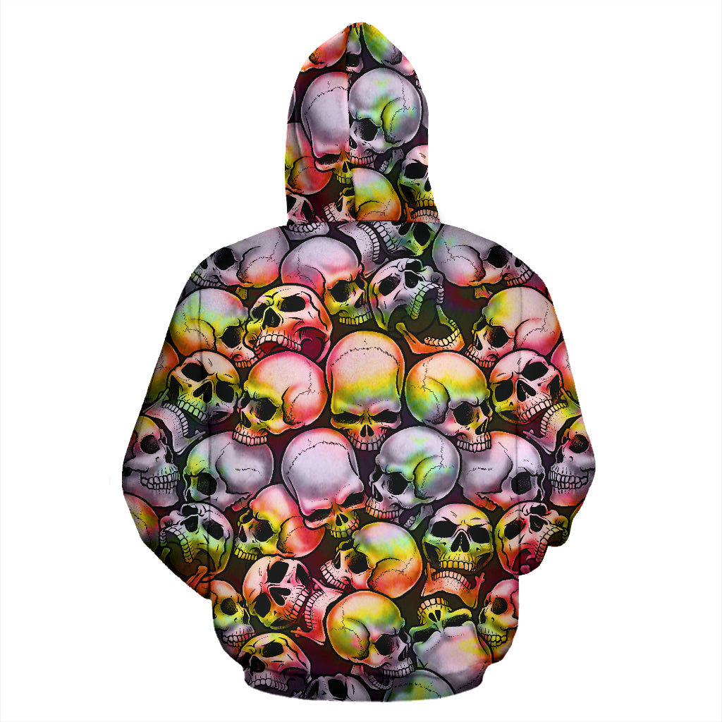 Skull Pile All Over Print Hoodie - Tie Dye
