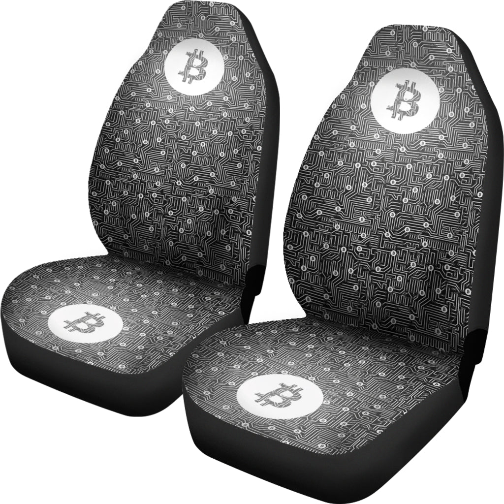 Bitcoin Circuit Board Car Seat Cover - Black & White