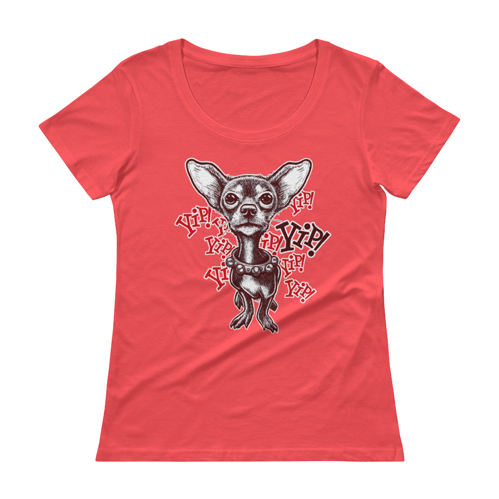 ChihuaWOW - Ladies' Coral Scoopneck Chihuahua T-Shirt