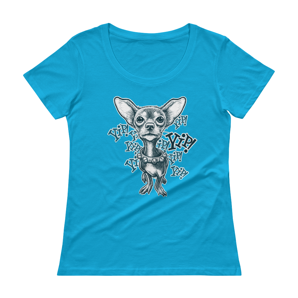 ChihuaWOW - Ladies' Blue Scoopneck Chihuahua T-Shirt