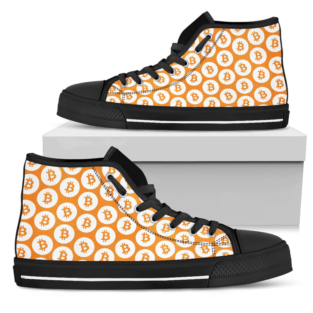 Bitcoin Pattern High Top Shoes - Orange & Black w/Black Trim