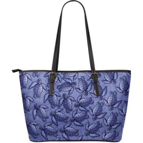 Turtle Swirl Large Leather Tote Bag - Purple