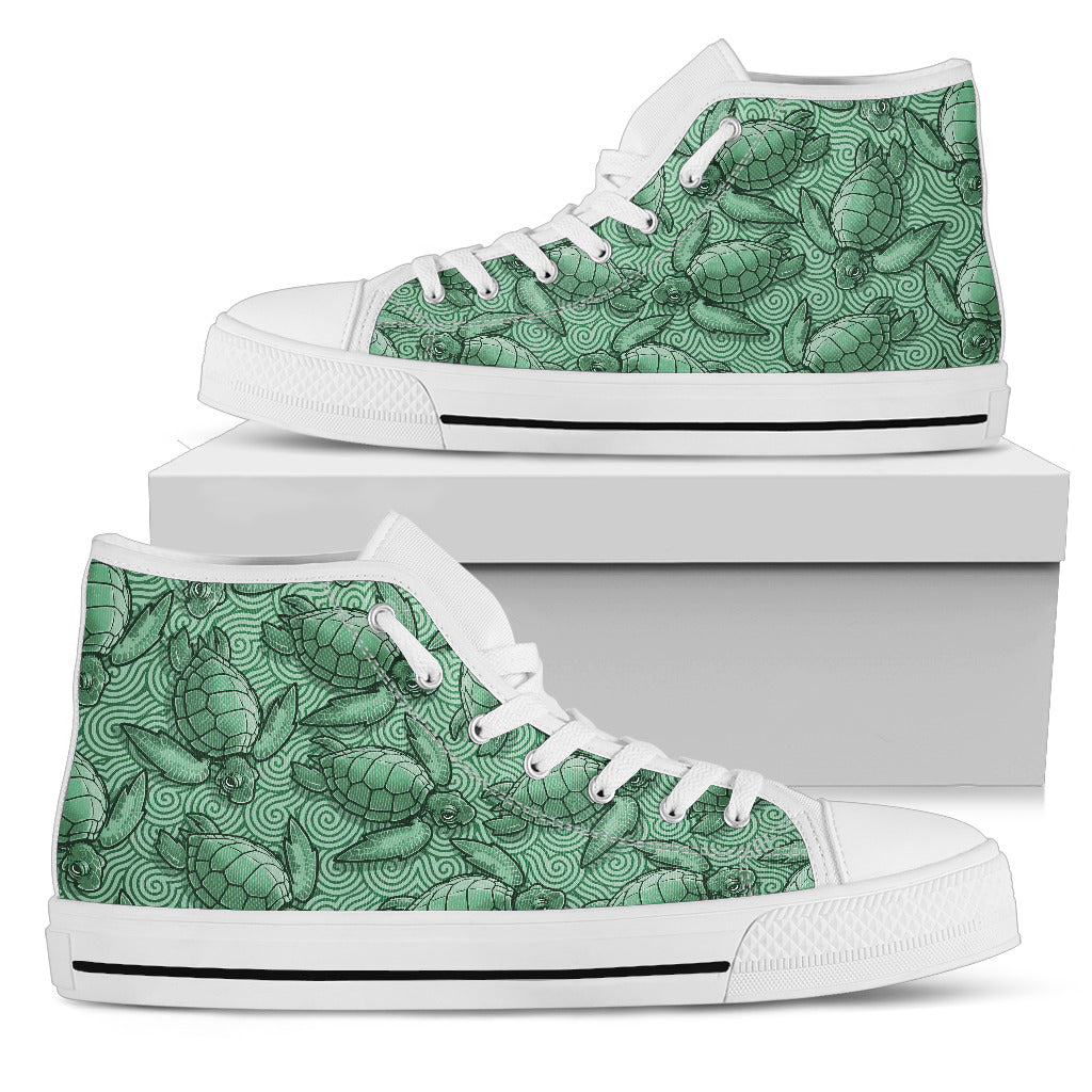 Turtle Swirl High Top Shoes - Green w/White Trim