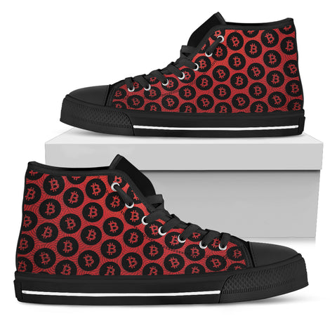 Bitcoin Pattern High Top Shoes - Red & Black w/Black Trim