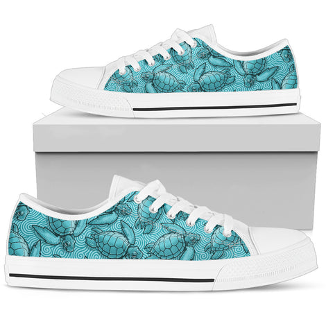 Turtle Swirl Low Top Shoes - Blue w/White Trim