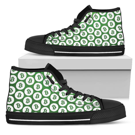 Bitcoin pattern High Top Shoes - Green & White w/Black Trim