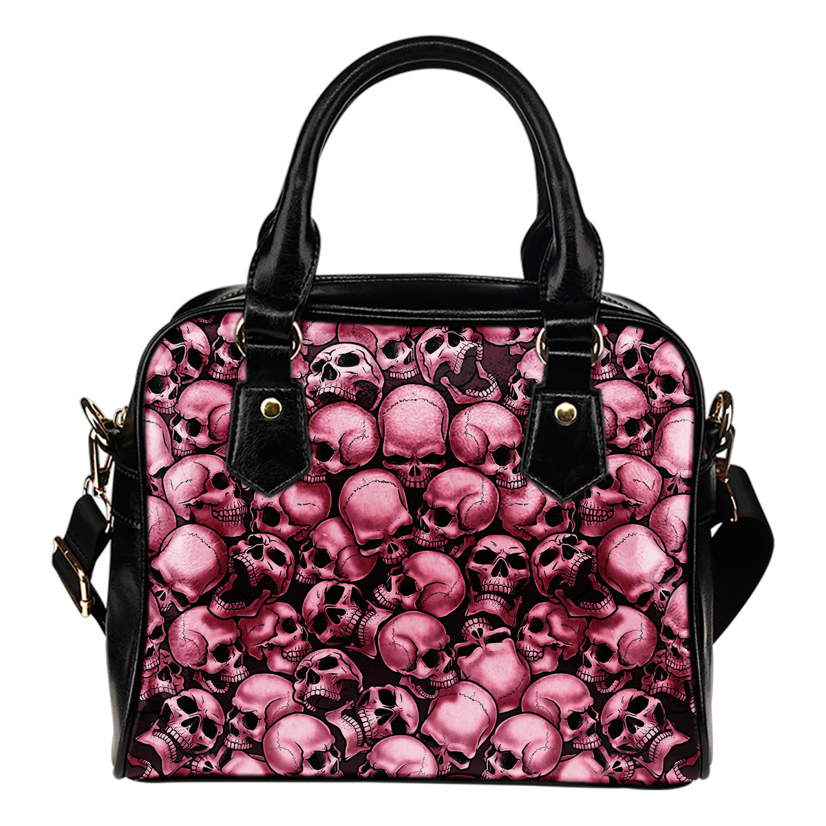 Skull Pile Shoulder Handbag - Red w/Black Trim