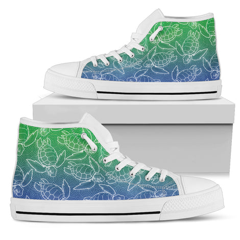 Turtle Swirl High Top Shoes - Blue Green Fade w/White Trim