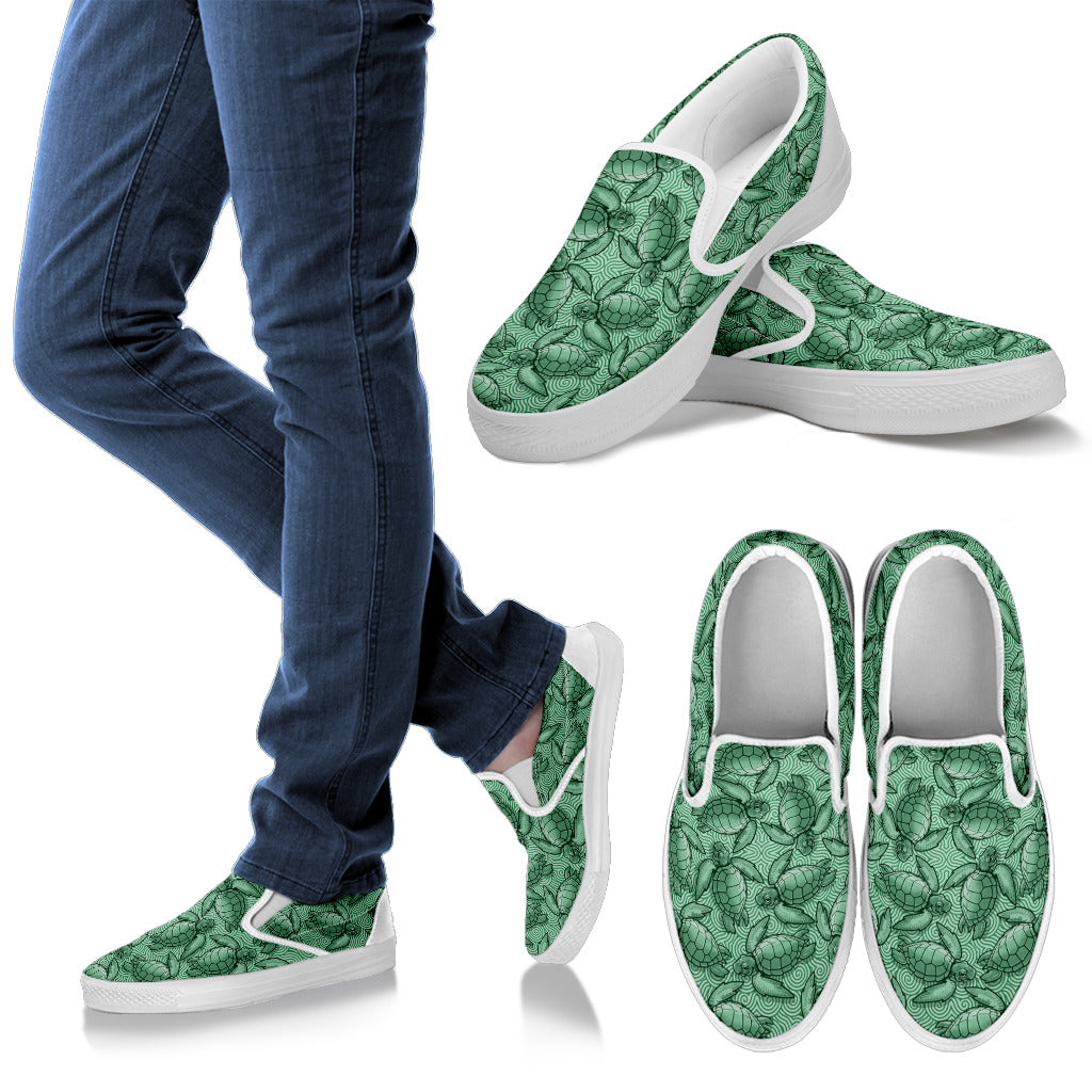 Turtle Swirl Slip On Shoes - Green w/White Trim