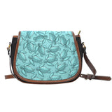 Turtle Swirl Black Canvas Saddle Bag - Blue w/Leather Trim