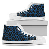Bitcoin Pattern High Top Shoes - Blue & Black w/White Trim