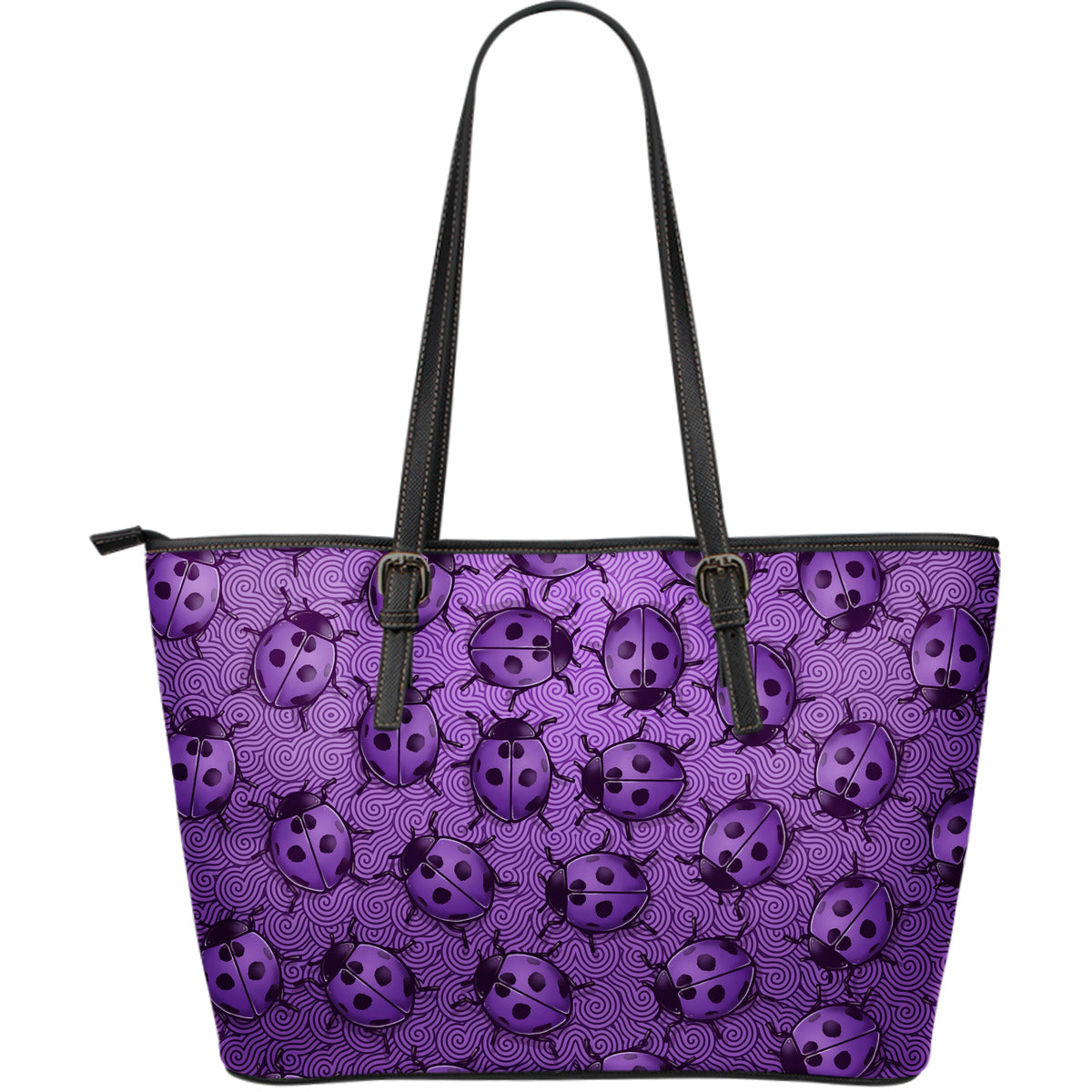Lady Bug Swirl Large Leather Tote Bag - Purple