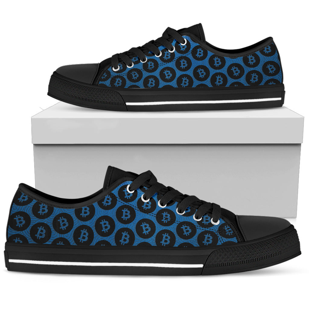 Bitcoin Pattern Low Top Shoes - Blue & Black w/Black Trim