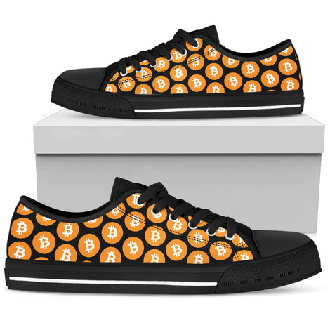 Bitcoin Pattern Low Top Shoes - Orange & Black w/Black Trim