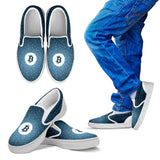 Bitcoin Pattern Slip On Shoes - Blue w/White Trim
