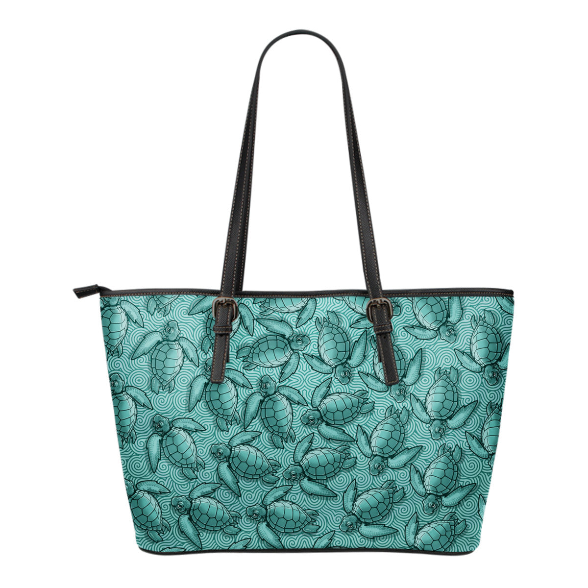 Turtle Swirl Small Leather Tote Bag - Teal