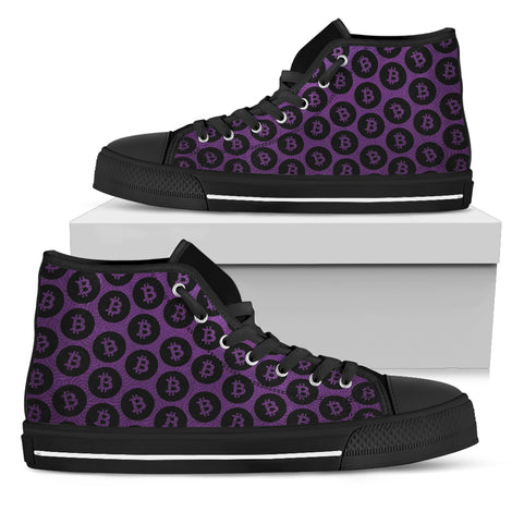 Bitcoin Pattern High Top Shoes - Purple & Black w/Black Trim
