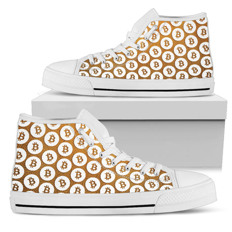 Bitcoin Pattern High Top Shoes - Orange & White w/White Trim