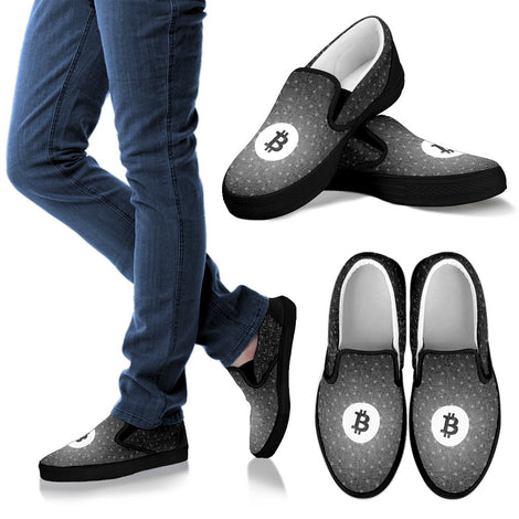 Bitcoin Pattern Slip On Shoes - Gray w/Black Trim