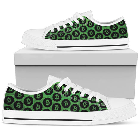 Bitcoin Pattern Low Top Shoes - Green & Black w/White Trim