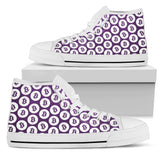 Bitcoin Pattern High Top Shoes - Purple & White w/White Trim