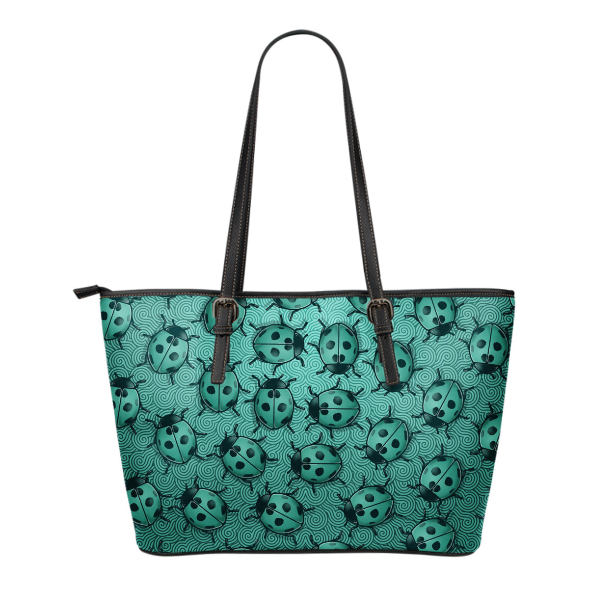 Lady Bug Swirl Small Leather Tote Bag - Teal