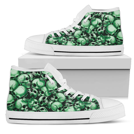 Skull Pile High Top Shoes - Green w/White Trim