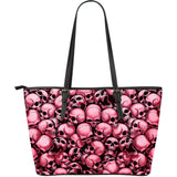 Skull Pile Large Leather Tote Bag - Red